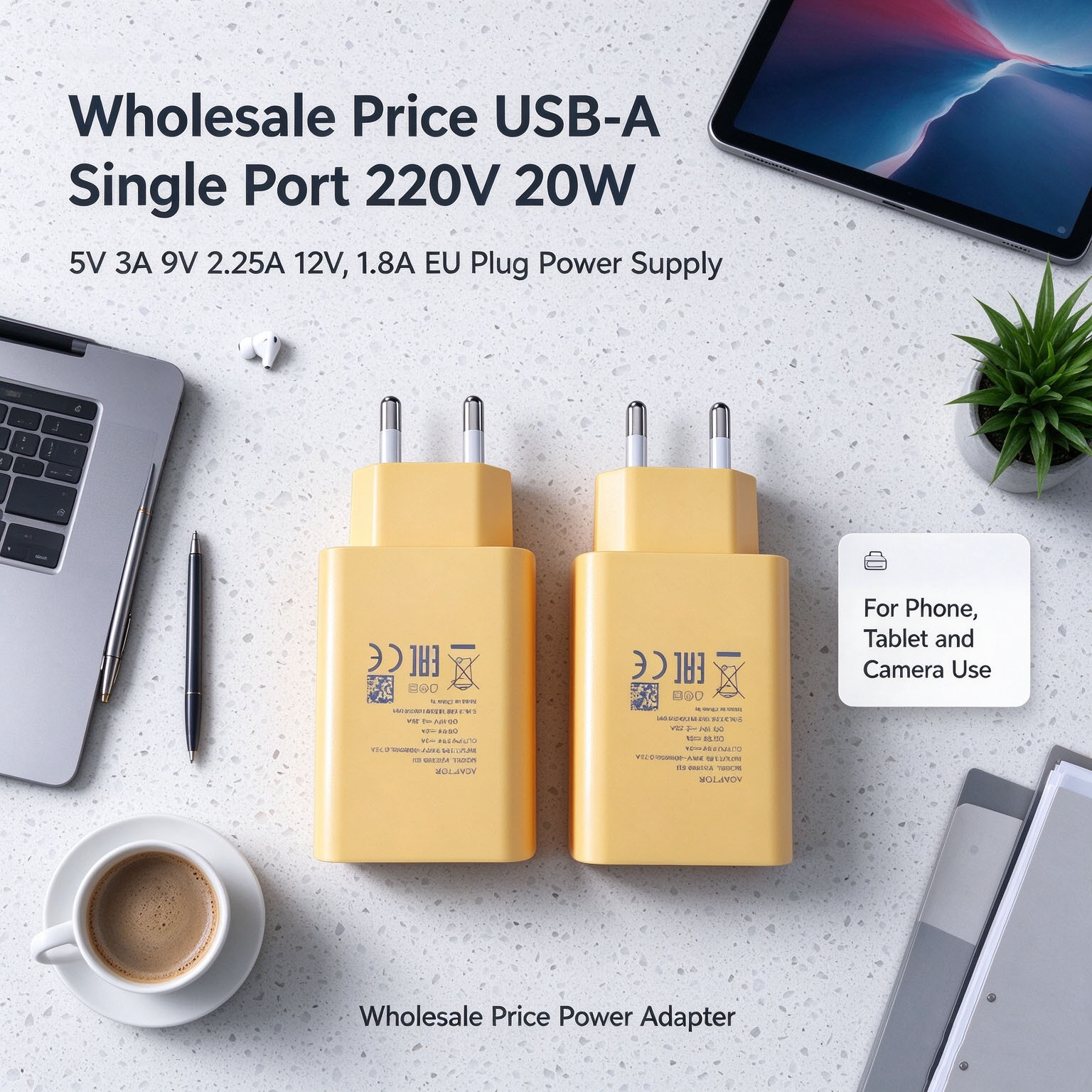 Bulk Order USB-A Single Port 220V 20W 5V 3A 9V 2.25A 12V 1.8A EU Plug Power Supply for Laptop Router LED Light Phone Charger · image 5