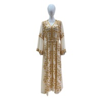 Robe de soirée de style moyen-oriental, Dubaï, musulmane, en mousseline de soie lourde, ornée de perles, à fleurs, coupe trapèze, taille haute, col en V