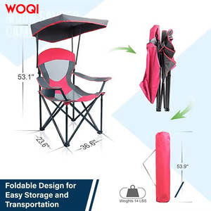 Chaise pliante d'extérieur Woqi avec parasol, chaise de camping portable en aluminium, couleur rose, tissu Oxford - Product Image 2
