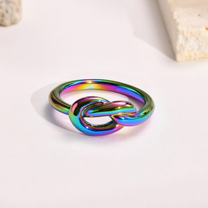 Anillo de Dedo de Acero Inoxidable con Nudo, Multicolor Disponible, Impermeable, Minimalista, Apilable, Unisex, Moderno, para Uso Diario - Product Image 5