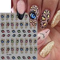 Autocollants 5D en relief pour ongles, motif œil maléfique rétro, yeux colorés, flocons de feuille d'or léopard, autocollants adhésifs pour manucure, fournitures pour ongles