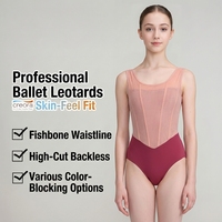 Vente Flash Danse : Justaucorps de Ballet Sans Manches pour Femme en Spandex/Nylon avec Détail Corset et Design Color Block – Matière Supérieure pour l'Entraînement