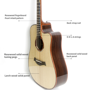 Juego de guitarra acústica de madera de abeto con tapa maciza de 41 pulgadas Premium Panel lateral trasero de palisandro hecho a mano con acabado brillante - Product Image 5