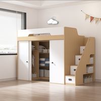 Lit superposé bébé multifonctionnel avec bureau, rangement haut-bas, vestiaire, confortable, durable, moderne, écologique, en bois pour chambre à coucher