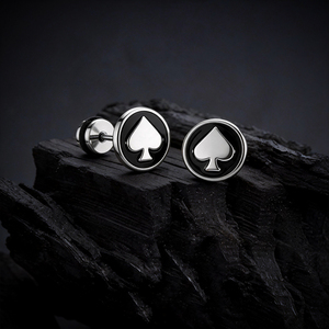 Orecchini a perno eleganti ed edgy a forma di <span class=keywords><strong>asso</strong></span> di picche, 16G 1.2mm, in acciaio inossidabile 316L, con smalto nero, unisex, gioielli per piercing Helix in stile gotico punk - Product Image 3