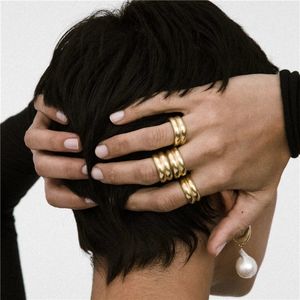 Bague en acier inoxydable, minimaliste, Double couche, large, brillante, pour femmes, nouveau modèle - Product Image 5