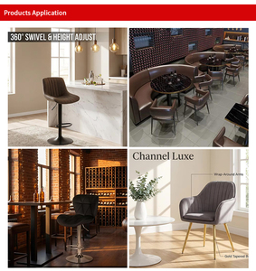 Taburete de Barra Moderno Estilo Ático con Estructura Cuadrada de Acero y Asiento de Cuero Ranurado para Salas Públicas Universitarias - Product Image 5
