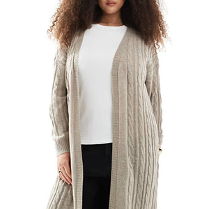 OEM Custom Knitwear Beige <strong>Long</strong> <strong>Line</strong> Women's Loose Fit Casual Fashion and Comfort for Daily Wear Solid Color Knit <strong>Cardigan</strong> - Product Image 2