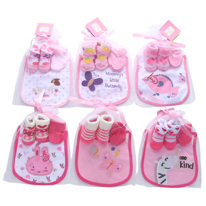 Nouveau nouveau-né doux coton anti-rayures mitaines alimentation Burp tissu bébé <span class=keywords><strong>bavoir</strong></span> et chaussettes ensemble bébé accessoire - Product Image 2