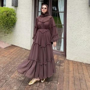 Loriya 2026 Nouvelle Robe Musulmane Vêtements Islamiques Femme Abaya Robes Modestes É<span class=keywords><strong>l</strong></span>égantes en Mousseline de Soie Robe Longue à Volants Superposés pour Femme - Product Image 1