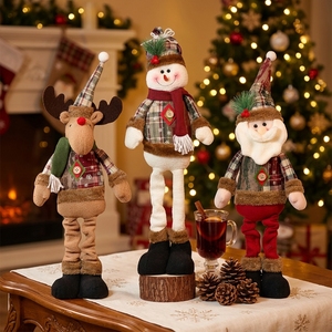 Adornos Colgantes de Peluche de Santa Claus, Muñeco de Nieve y Reno con Patas Largas Retráctiles, Ideales para Decoración de Chimeneas Interiores - Product Image 1
