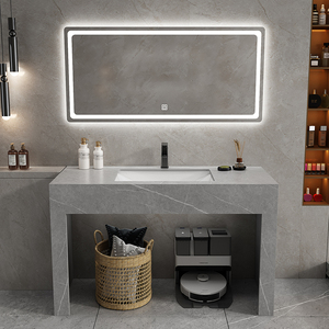 Venta al por mayor todo en uno tablero de madera chino flotante moderno hotel de lujo diseño de pared único gabinete de espejo de vanidad para el baño - Product Image 4