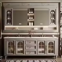 Ensemble coiffeuse moderne en bois massif personnalisable 2026 avec miroir LED et armoire de salle de bain murale en cuivre écologique