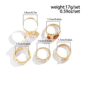 Nouveauté 2026 : Ensemble de bagues en alliage pour femme, design de niche personnalisé, style luxe léger exagéré, avec fleurs et perles. Bijoux en gros. - Product Image 5