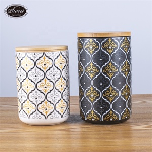 2024New Design Custom White Ceramic Porcelain Kitchen <strong>Tea</strong> Coffee Sugar Canisters Jars <strong>Tins</strong> <strong>Sets</strong> With Bamboo Lids - Product Image 4
