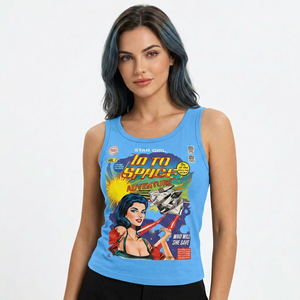 Star Girl Into Space Adventure Débardeur imprimé pour femme bleu col rond style décontracté - Product Image 1