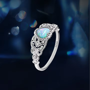 Classic Style Rhodium Plated <strong>925</strong> Sterling <strong>Silver</strong> Heart Shape Opal <strong>Ring</strong> for Women Engagement Birthday Gift Wedding Party - Product Image 1