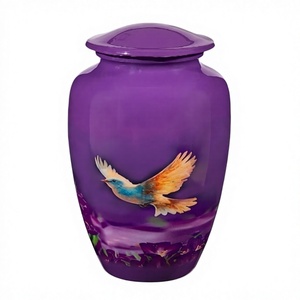 Urne funéraire en laiton avec gravure d'oiseau violet pour les cendres humaines - Product Image 1