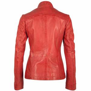 High Quality Women's Winter Leather Jacket Top Sheep Skin Red with Longer Cut New Style Side Pockets Linen Lining-Wholesale Rate - Product Image 2