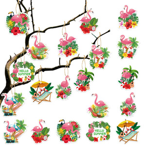 Adornos colgantes de flamencos de papel, decoraciones para fiestas de verano en la playa, accesorios reutilizables con temática hawaiana - Product Image 5