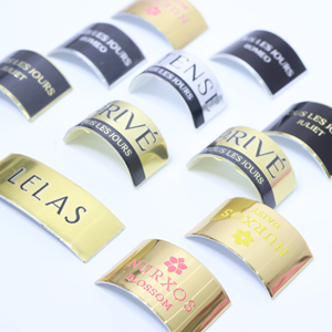 Pressed Arc Metal Perfume Sticker Custom Durable <strong>Aluminum</strong> Emblem Logo Shaped Packaging <strong>Labels</strong> - Product Image 1