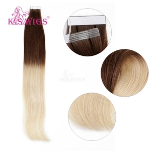 K.S <b>WIGS</b> Remy Quality Double Drawn T8-60# Straight <b>Ombre</b> Brown To Blonde Machine Double Weft Brazilian Tape In Hair Extensions - Product Image 2