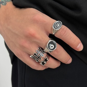 パンクメタルスタック可能なオイルドロップスター/クロスリングセット男性用ハイホップ男性用クールフィンガーリングアクセサリー手にファッションジュエリーギフト - Product Image 2