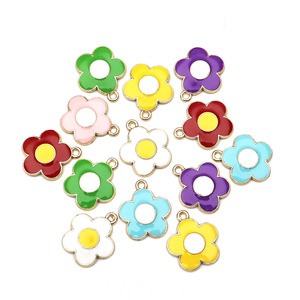 Diy Frangipani Flower Alloy Pendants Colorful Five Petal Jewelry Findings For Bracelet Making Zinc Alloy Oil Dripping Process - Product Image 3
