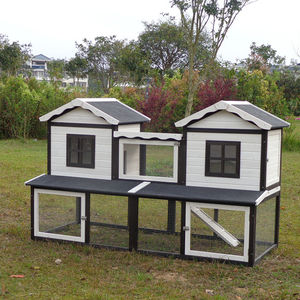 Gaiola para Coelhos ao Ar Livre em Estilo Cottage com 2 Andares, Casa de Madeira com Padrão Sólido - Product Image 3