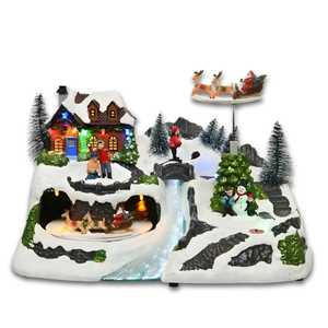 Aldea Navideña con Trineo de Santa Claus, Arroyo Iluminado, Luces de Carrusel, 31x20x18.5 cm - Product Image 1