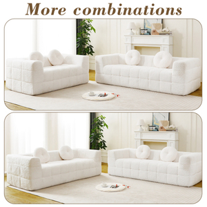 Ensemble de canapé convertible moderne en L avec deux coussins circulaires, en chenille douce au toucher, texture litchi, poils longs, 84,6 pouces, pour villa - Product Image 5