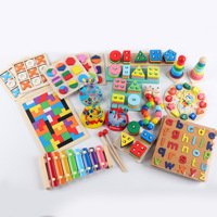 Juguetes Educativos de Aprendizaje Temprano de Matemáticas, Animales de Dibujos Animados, Geometría de Madera, Reloj Digital, Rompecabezas, Juguetes de Combinación para Niños