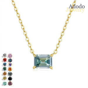 สร้อยคอเพชรทรงเหลี่ยมหลากสีแบบขายส่ง เงินแท้ 925 ชุบทอง เหมาะสำหรับผิวแพ้ง่าย เครื่องประดับดีไซน์เรียบหรู - Product Image 1