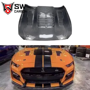 Carbon Fiber GT500 Style Hood Air Vent Trim Bonnet for Ford Mustang Coupe Convertible 2 Door 2015-2017 Front Engine Valve Cover