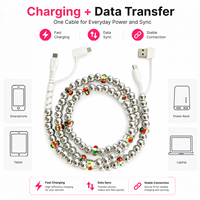 Câble de charge multi-connector 4 en 1 avec perles argentées, cordon de charge USB multi-prise, câble de téléphone multi-connecteur type C