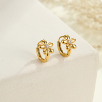 Anting-anting Trendy Litter Girls, Anting-anting Hoop Geometris Bunga Hati Zirkon Mungil, Anti Air, Lapisan Emas, Perhiasan Baja Anti Karat