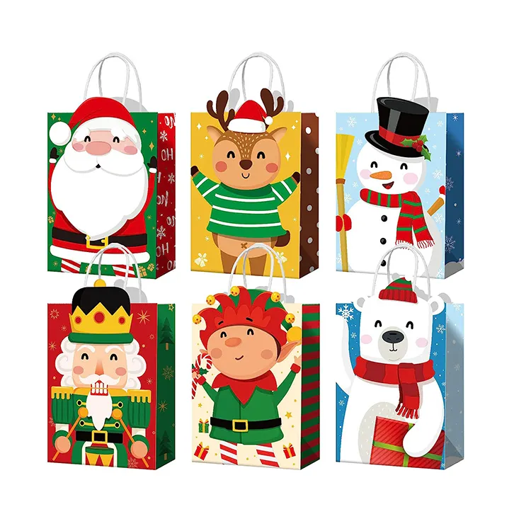 ギフト手作りクリスマス装飾パーティーブラウン紙袋包装用卸売クリスマスクラフト紙袋
