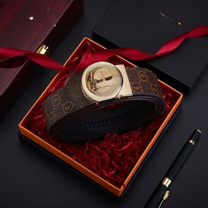 Ceinture de pantalon décontractée à boucle automatique pour hommes, en cuir de vache, style simple, pour jeunes et hommes d'âge moyen, en cuir véritable. - Product Image 1