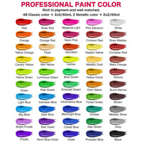 50 couleurs 2 FlOz/60 ml Pigments riches artistes professionnels ensemble de peinture acrylique avec 10 pinceaux pour toile bois de roche verre céramique