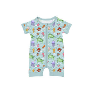 卸売ベビー竹製ショートジッパーロンパース、カスタマイズ可能なプリント、ダブルジッパー竹製ベビーショーツ - Product Image 5