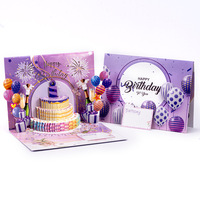 Carte 3D Pop Up Musicale Anniversaire Personnalisable avec Lumière LED Soufflable et Logo OEM pour Magasins de Cadeaux