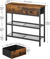 Table console étroite avec 3 étagères ouvertes et deux tiroirs en tissu, pièce d'appoint étroite pour l'arrière du canapé, idéale pour les aménagements de salon compacts.