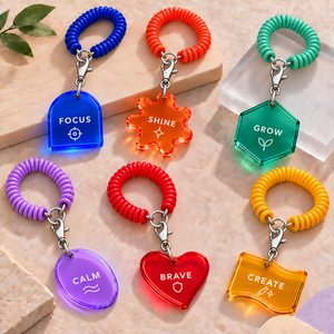 Llaveros de Muñeca Personalizados de Acrílico Colorido con Bobina, Llaveros Motivacionales Impresos con UV, Fabricación OEM ODM - Product Image 1