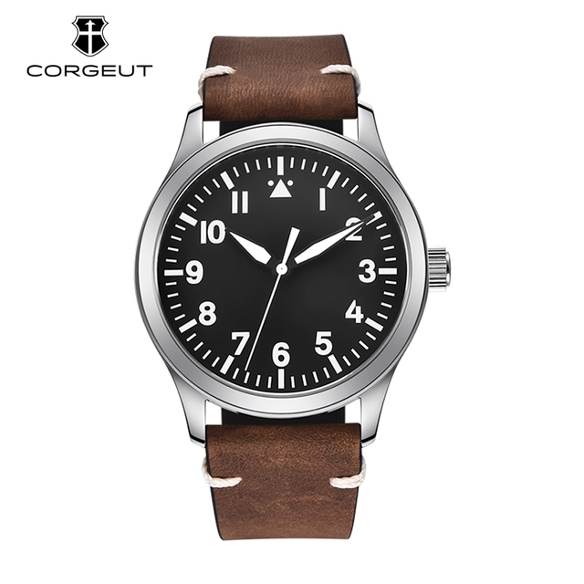 42MM Custom Logo Sapphire Glass Sterile logo Watch Automatic Luxury Sport Design Leather NH35 Movement pilot Watch