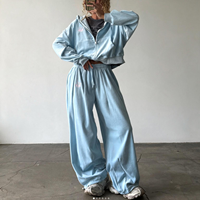 Ensemble 2 pièces décontracté pour femme, style streetwear euro-américain, comprenant un sweat à capuche zippé brodé et un pantalon de survêtement ample à jambes larges