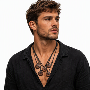 Collar con Colgante de Madera Maciza Ecológica con <span class=keywords><strong>Runas</strong></span> Nórdicas Vikingas Personalizadas y Grabadas, Cadenas Hechas a Mano - Product Image 3