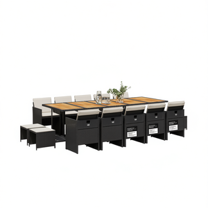 Set da Pranzo da Giardino in Rattan PE Nero per 10 Persone, Arredamento da Esterno Pieghevole in Stile Contemporaneo - Product Image 1