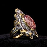 Bagues ouvertes en cuivre plaqué or avec quartz rose ovale, plusieurs styles, étanches, pour femmes - Vente chaude