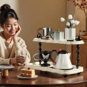 Bandeja de cerámica de doble capa Tdyu, forma irregular, estilo campestre francés, organizador de escritorio para almacenamiento de cosméticos - Product Image 2