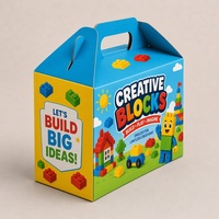 Boîte à poignée en carton ondulé entièrement personnalisable avec logo imprimé, recyclable, pour l'emballage de blocs de construction pour enfants